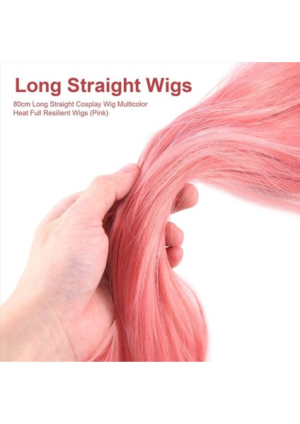 80CM Uzunluğunda Düz Cosplay Peruk Çok Renkli Isı Tam Esnek Peruklar (Pembe) (Yurt Dışından) fırsatları