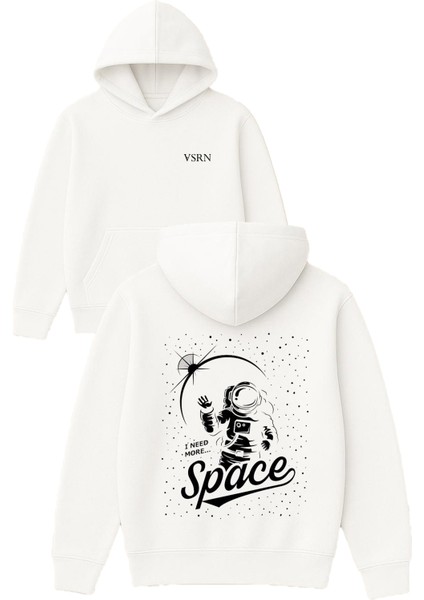 I Need More Tasarım Baskılı Oversize Beyaz Kapüşonlu Sweatshirt