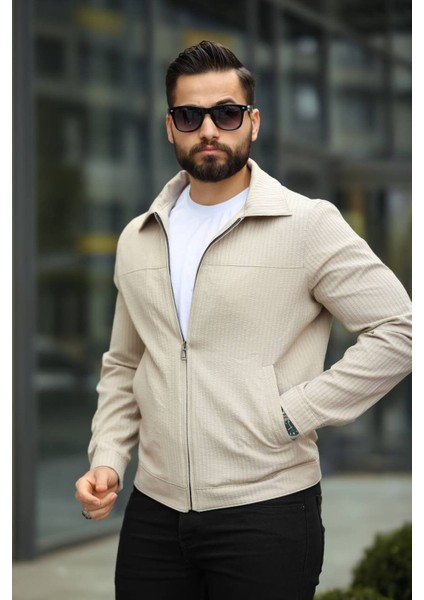 Dokulu Kendinden Çizgili Mevsimlik Ceket fiyatları