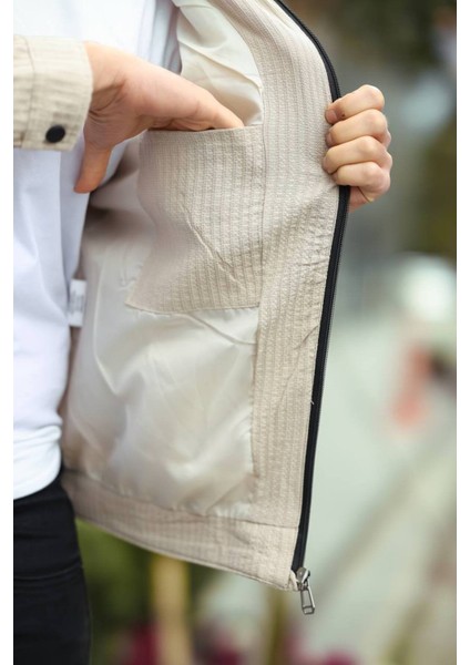 Dokulu Kendinden Çizgili Mevsimlik Ceket modelleri