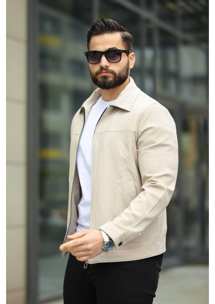 Dokulu Kendinden Çizgili Mevsimlik Ceket fırsatları