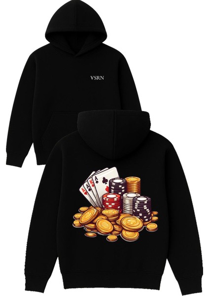 Pullar Tasarım Baskılı Oversize Siyah Kapüşonlu Sweatshirt