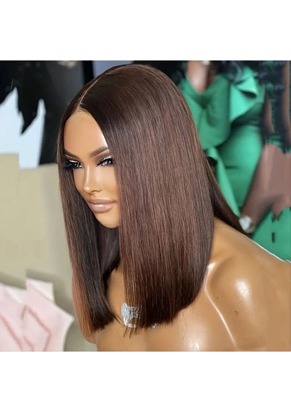 14 Inç Koyu Kahverengi Bob Wig Insan-Saç Ön Dantel Peruk Kadın Peruk Için Düz Sentetik Peruk (Yurt Dışından) indirimleri