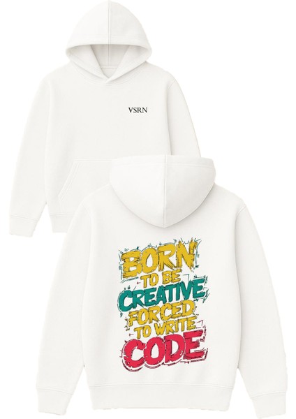 Born To Be Tasarım Baskılı Oversize Beyaz Kapüşonlu Sweatshirt