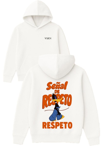Senal De Respeto Tasarım Baskılı Oversize Beyaz Kapüşonlu Sweatshirt