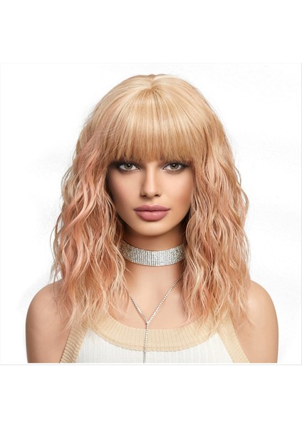 Kısa Kıvırcık Kül Sentetik Peruklar Sarışın Saç Perukları Kadınlar Için Günlük Cosplay Doğal Peruk-D (Yurt Dışından)