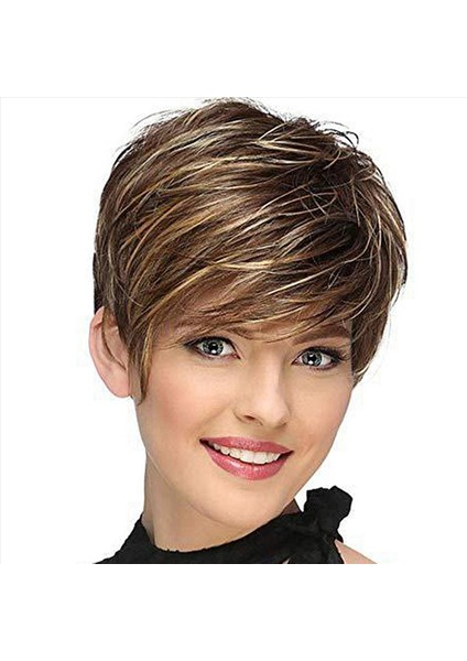 4x Kısa Düz Sentetik Peruk Kadın Doğal Peruk Rol Yapma Partisi ve Günlük Kullanım Peruk Için (Yurt Dışından) modelleri