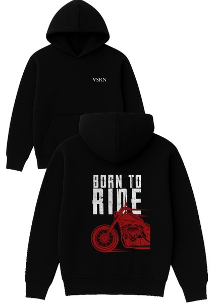 Born To Rıde 1 Tasarım Baskılı Oversize Siyah Kapüşonlu Sweatshirt