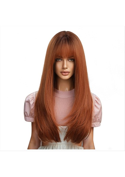 Kadınlar Için Patlamalı Uzun Peruk Düz Turuncu Peruk Katmanlı Sentetik Isıya Dayanıklı Kimyasal Elyaf Peruklar Günlük Parti Için (Yurt Dışından)