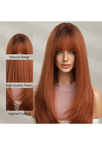 Kadınlar Için Patlamalı Uzun Peruk Düz Turuncu Peruk Katmanlı Sentetik Isıya Dayanıklı Kimyasal Elyaf Peruklar Günlük Parti Için (Yurt Dışından) modelleri