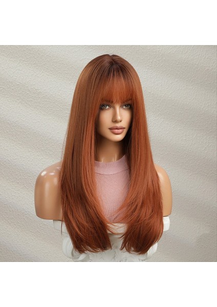 Kadınlar Için Patlamalı Uzun Peruk Düz Turuncu Peruk Katmanlı Sentetik Isıya Dayanıklı Kimyasal Elyaf Peruklar Günlük Parti Için (Yurt Dışından) indirimleri