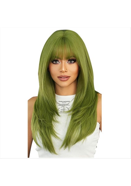 Peruk Uzun Düz Yeşil Sentetik Peruk Patlamalı Düz Orta Uzun Süreli Kalp Karşıtı Kadın Partisi Cosal Peruk (24 Inç) (Yurt Dışından)
