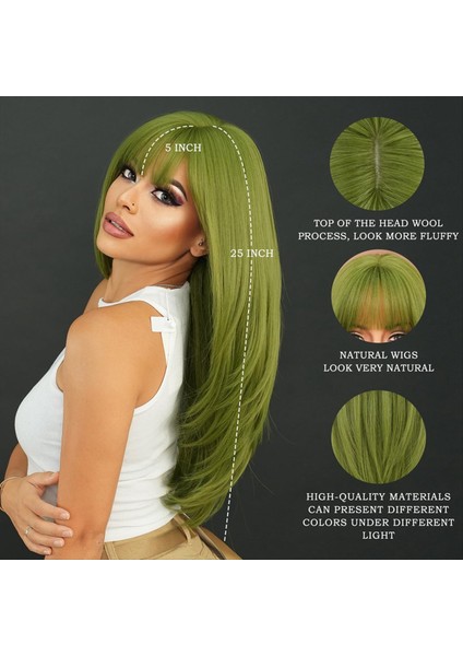Peruk Uzun Düz Yeşil Sentetik Peruk Patlamalı Düz Orta Uzun Süreli Kalp Karşıtı Kadın Partisi Cosal Peruk (24 Inç) (Yurt Dışından) fiyatları