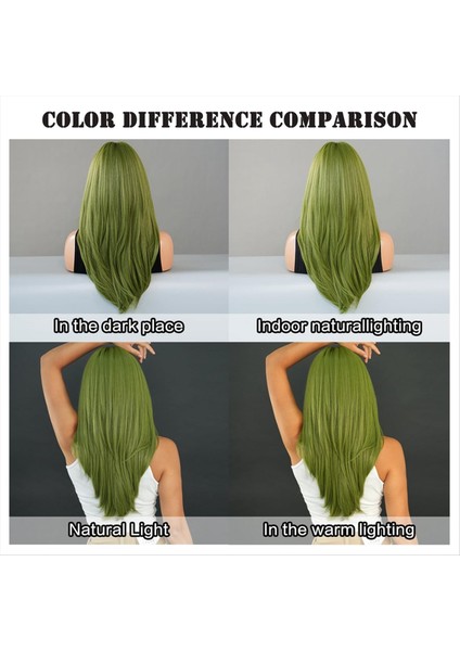 Peruk Uzun Düz Yeşil Sentetik Peruk Patlamalı Düz Orta Uzun Süreli Kalp Karşıtı Kadın Partisi Cosal Peruk (24 Inç) (Yurt Dışından) modelleri