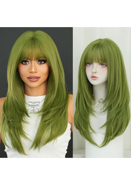 Peruk Uzun Düz Yeşil Sentetik Peruk Patlamalı Düz Orta Uzun Süreli Kalp Karşıtı Kadın Partisi Cosal Peruk (24 Inç) (Yurt Dışından) indirimleri