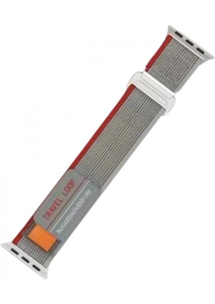 Apple Watch 42MM Alice Kumaş Kordon - Gri-Kırmızı