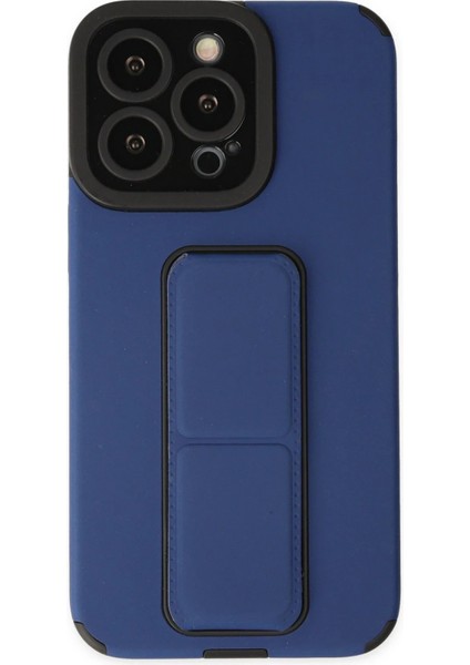 iPhone 14 Pro Kılıf Mega Standlı Silikon - MAVI-(5796) - X446I480-R98446