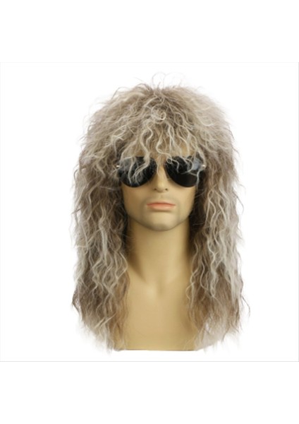 Erkek Peruklar Punk Sarkık Erkek Sıcaklık Fiber Kaya Cosplay Kostüm Parti Için Uzun Kıvırcık Peruk Açık Altın ve Kahverengi (Yurt Dışından)