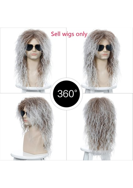 Erkek Peruklar Punk Sarkık Erkek Sıcaklık Fiber Kaya Cosplay Kostüm Parti Için Uzun Kıvırcık Peruk Açık Altın ve Kahverengi (Yurt Dışından) fırsatları