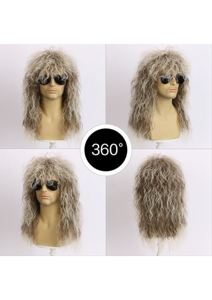 Erkek Peruklar Punk Sarkık Erkek Sıcaklık Fiber Kaya Cosplay Kostüm Parti Için Uzun Kıvırcık Peruk Açık Altın ve Kahverengi (Yurt Dışından) indirimleri