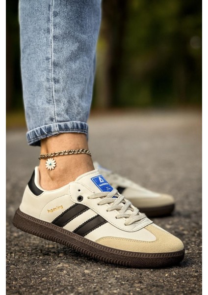 Bağcıklı Unisex Spor Sneaker Ayakkabı-Bej-Siyah fırsatları