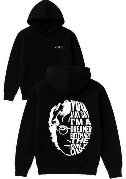 You May Say Tasarım Baskılı Oversize Siyah Kapüşonlu Sweatshirt