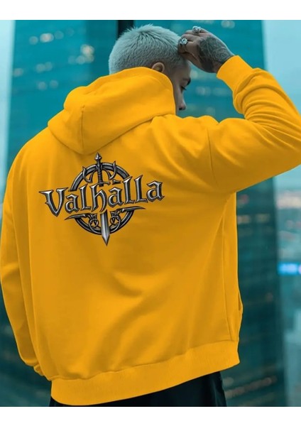Punıx Büyük Beden Vıkıng Valhalla Sırt Baskılı Kapüşonlu Kalın Kışlık3 Iplik Erkek Battal Sweatshırt
