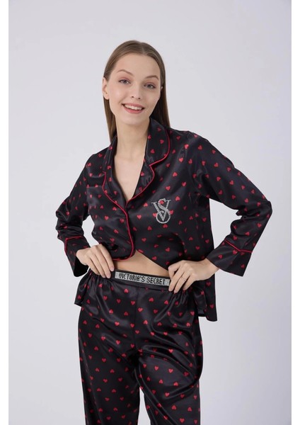 Yılbaşına Özel Kalpli Kadın Pijama Takımı modelleri