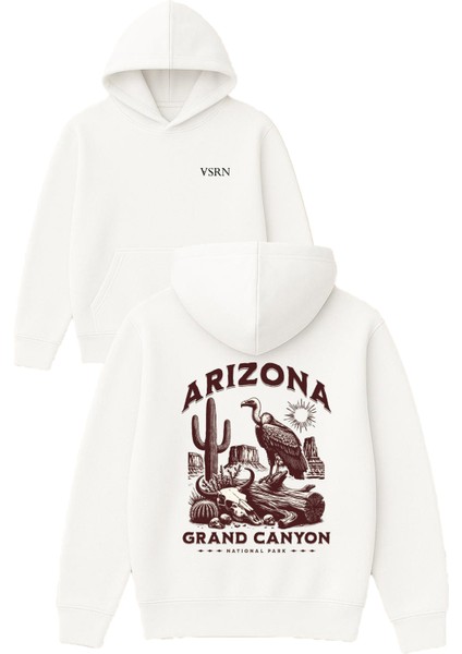 Arizona Gran Tasarım Baskılı Oversize Beyaz Kapüşonlu Sweatshirt