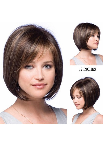 2x Kısa Düz Bob Peruklar Brezilya Insan Saç Perukları Tam Peruklar (40 Cm) Kahverengi Renk (Yurt Dışından) fırsatları