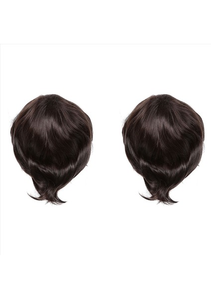 2x Moda Erkek Peruk Kısa Düz Sıcaklık Ipek Sentetik Peruk Tam Peruk/sanatsal Erkekler Erkekler Için Kahverengi Siyah Peruklar (Yurt Dışından)