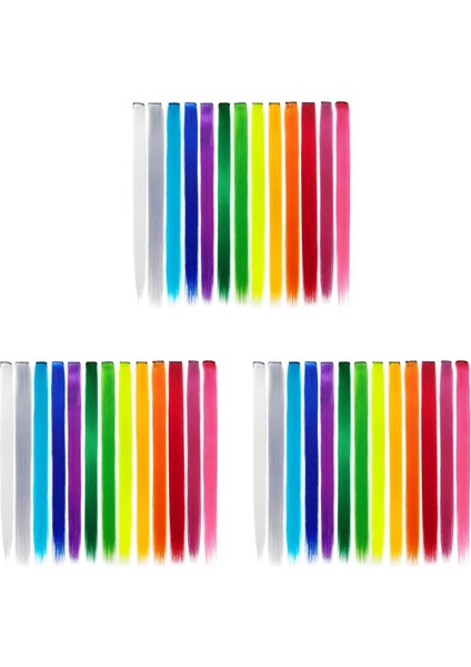 39 Pcs Renkli Parti Saç Uzatmalarında Renkli Klipsi Vurgular 55CM Düz Sentetik Saç Parçaları Gökkuşağı (Yurt Dışından)