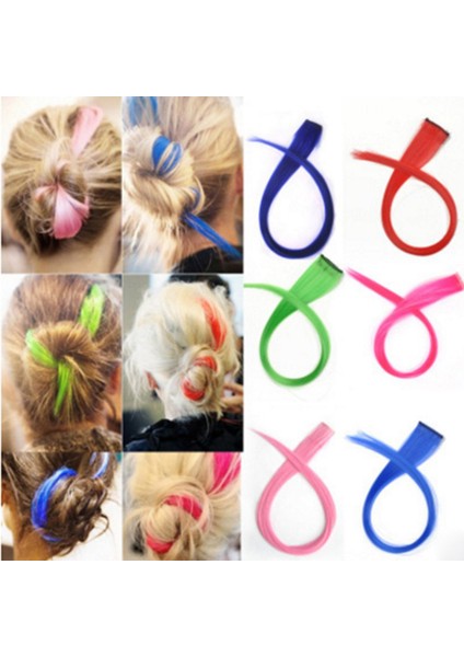 39 Pcs Renkli Parti Saç Uzatmalarında Renkli Klipsi Vurgular 55CM Düz Sentetik Saç Parçaları Gökkuşağı (Yurt Dışından) fiyatları