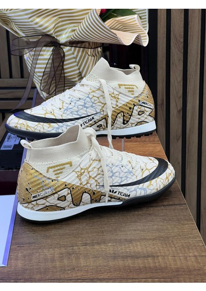 Erkek Likralı Çoraplı Halısaha Spor Ayakkabı- Bej Altın modelleri