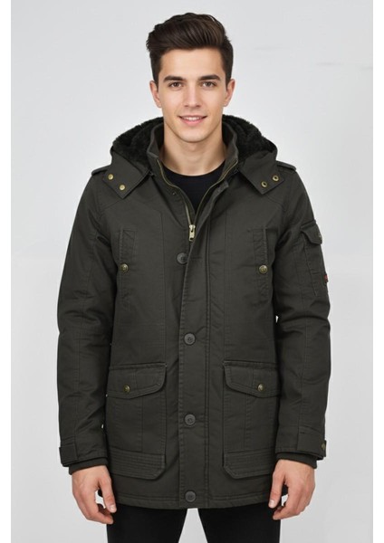 Erkek Spor Kanvas Kapüşonlu Parka M2585 BGL-ST04915