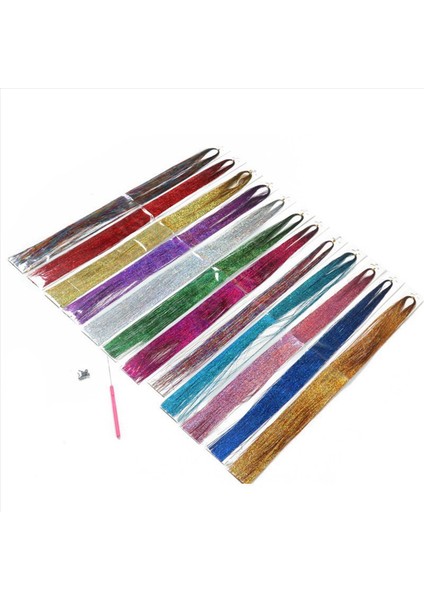 2x Saç Tinsel Tersel Talklar Aletler 12 Renk Saç Tinsel Strands Kit Saç Uzantıları Pırıltılı Parlak Ipek Tinsel (Yurt Dışından) indirimleri