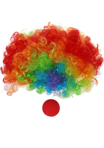 2x Kırmızı Köpük Palyaço Burun + Masquerade Cosplay Süslü Elbise Için Çok Renkli Palyaço Peruk (Yurt Dışından) fiyatları