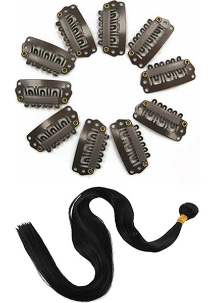 10 Adet Kahverengi Klipsler U-Şekilli Metal Klipler 30 Inç Çizim Düz Düz Remy Saç Peruk 1 Demet (Yurt Dışından)