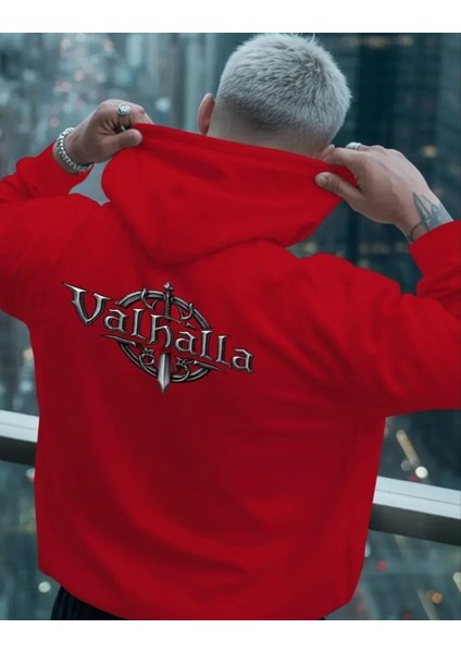 Punıx Büyük Beden Vıkıng Valhalla Sırt Baskılı Kapüşonlu Kalın Kışlık3 Iplik Erkek Battal Sweatshırt
