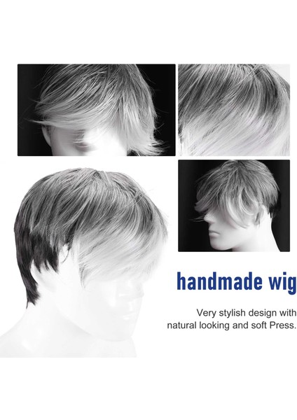 Erkekler Kısa Düz Peruk Ombre Gri Siyah Sentetik Peruk Erkek Saçları Için Gerçekçi Doğal Toupe Peruk (Yurt Dışından) indirimleri