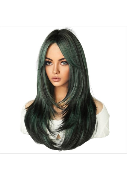 64CM Avrupa ve Amerikan Simülasyon Peruğu Dişi Uzun Saç Merkezi Ayrıldı Tam Kafa Seti Uzun Saçlı Kadın Set Kafa Peruğu F (Yurt Dışından)