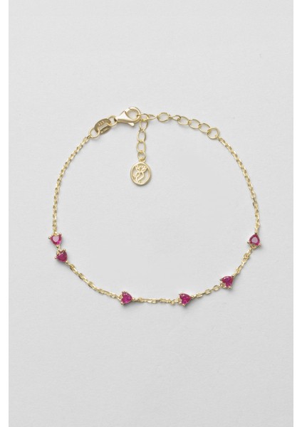 Yakut Kalbi 18 Ayar Sarı Altın Kaplama 19 cm Gümüş Bileklik