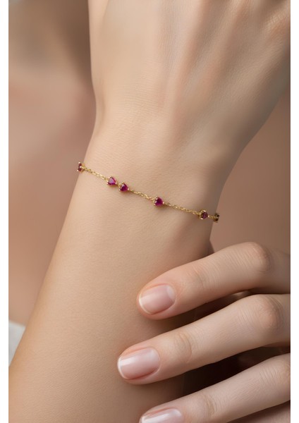 Yakut Kalbi 18 Ayar Sarı Altın Kaplama 19 cm Gümüş Bileklik fırsatları