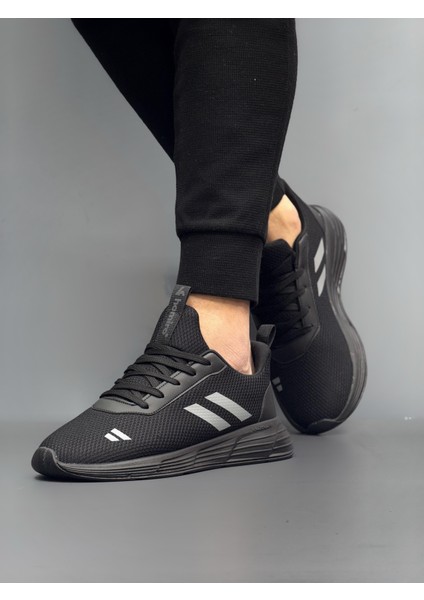 Unisex Bağcıklı Triko Poli Taban Spor Ayakkabı-Siyah-Füme