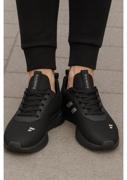 Unisex Bağcıklı Triko Poli Taban Spor Ayakkabı-Siyah-Füme fiyatları