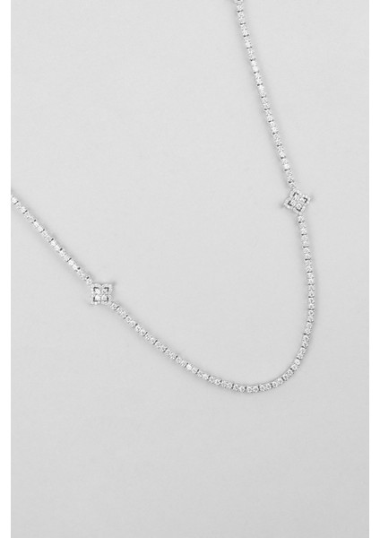 Şanslı Yonca 18 Ayar Beyaz Altın Kaplama Gümüş Su Yolu Kolye indirimleri