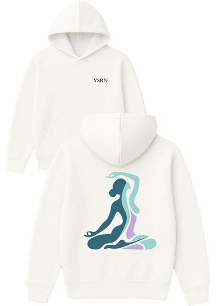 Yogacı Kadın Tasarım Baskılı Oversize Beyaz Kapüşonlu Sweatshirt