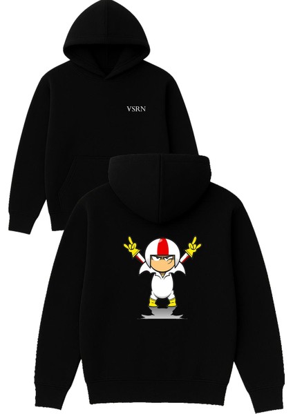 Buttows Tasarım Baskılı Oversize Siyah Kapüşonlu Sweatshirt