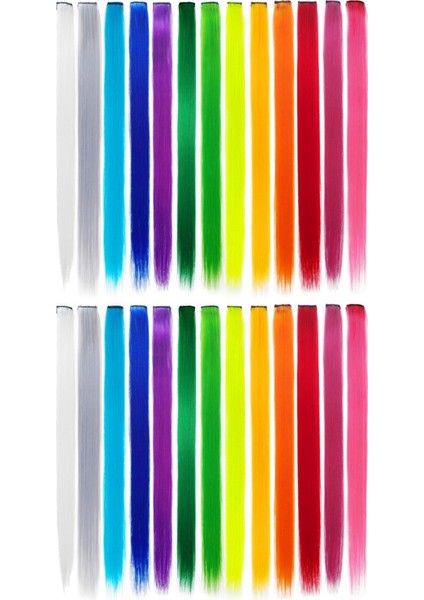 26 Adet Renkli Parti Saç Uzatmalarında Renkli Klipsi Vurgular 55CM Düz Sentetik Saç Parçaları Gökkuşağı (Yurt Dışından)