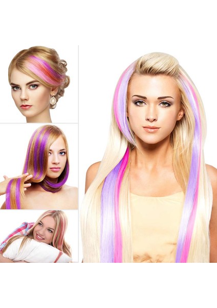 26 Adet Renkli Parti Saç Uzatmalarında Renkli Klipsi Vurgular 55CM Düz Sentetik Saç Parçaları Gökkuşağı (Yurt Dışından) indirimleri